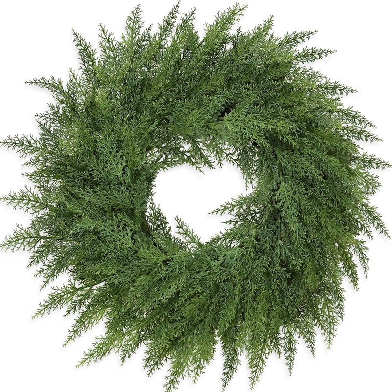 Zmtyykh Lush Christmas Wreaths for Front Door Christmas Decorations 24 inch Real Touch Faux Cedar Wreath Winter Wreath Large Green Wreaths for Windows Outdoor Indoor Walls Home Xmas Holiday Decor - Image 1