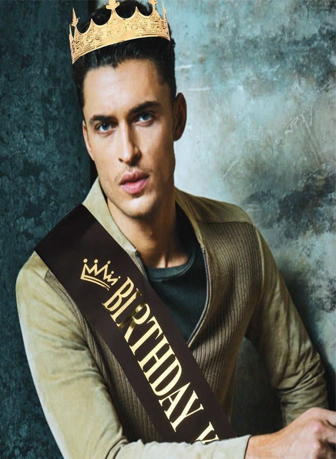 Chanaco Birthday King Crown & Sash Set for Men Kings Crown for Boys Birthday Decoration Gold Hair Accessories for Party Pom - Image 4
