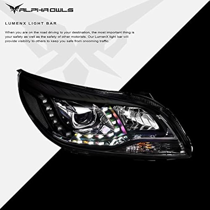 Alpha Owls 8711477 Projector Headlights With Drl White UShape Led Halo Light Bar  Black Fits 20132015 2016 Chevy Malibu - Image 5