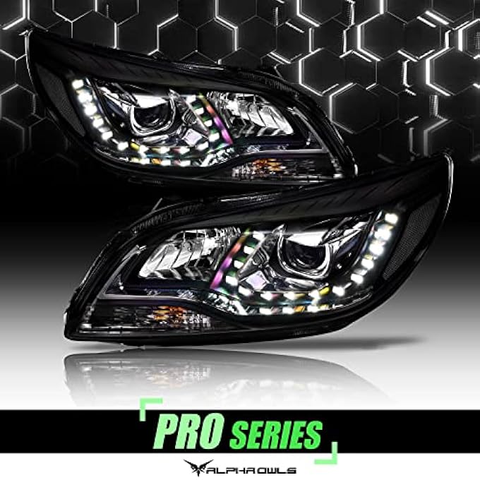 Alpha Owls 8711477 Projector Headlights With Drl White UShape Led Halo Light Bar  Black Fits 20132015 2016 Chevy Malibu - Image 3