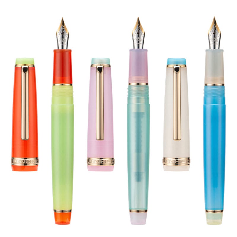 Lanxivi 3 Jinhao 82 Fountain Pen Transparent Mixed Macaron Color Acrylic Medium Point Gold Trim with Converter Set - Image 1