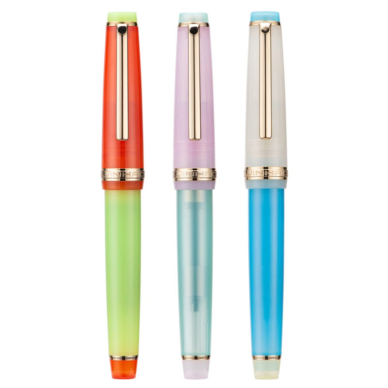 Lanxivi 3 Jinhao 82 Fountain Pen Transparent Mixed Macaron Color Acrylic Medium Point Gold Trim with Converter Set - Image 2