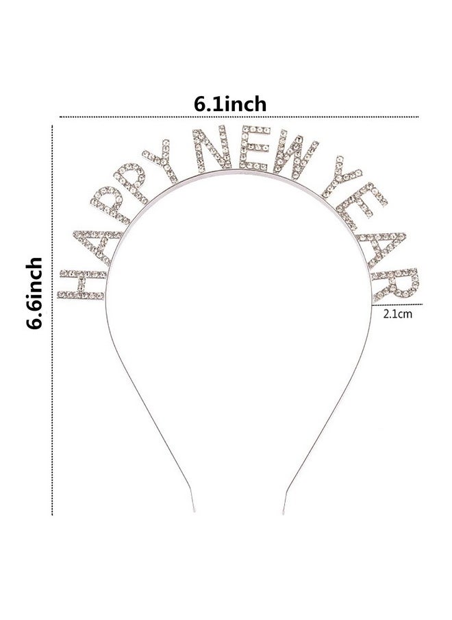 Soochat - Happy New Year Headband Tiara Sparkly Rhinestones Happy New Year Hair Hoop Crystal Headpieces For New Year Eve Party Supplies Favors (Silver) - Image 1