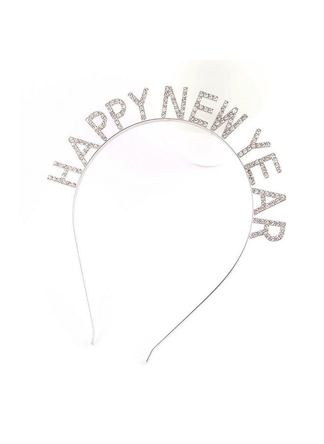 Soochat - Happy New Year Headband Tiara Sparkly Rhinestones Happy New Year Hair Hoop Crystal Headpieces For New Year Eve Party Supplies Favors (Silver) - Image 1