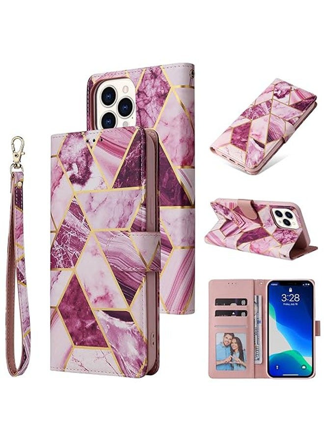 عام حافظة محفظة لجهاز iPhone 16 Pro Max/16 Pro/16 Plus/16، مصنوعة من جلد PU بتصميم رخامي لامع مع جيب لحمل البطاقات، مقاومة للصدمات، مناسبة للسيدات والفتيات - Image 1