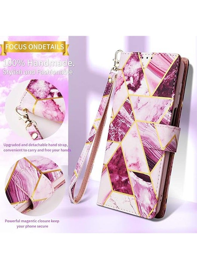 عام حافظة محفظة لجهاز iPhone 16 Pro Max/16 Pro/16 Plus/16، مصنوعة من جلد PU بتصميم رخامي لامع مع جيب لحمل البطاقات، مقاومة للصدمات، مناسبة للسيدات والفتيات - Image 3