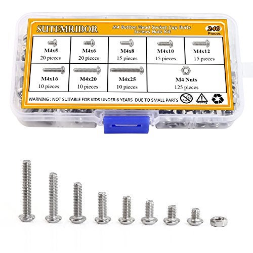 Sutemribor 240 Pieces M4 Stainless Steel Button Head Hex Socket Head Cap Bolts Screws Nuts Assortment Kit + Wrench - Image 2