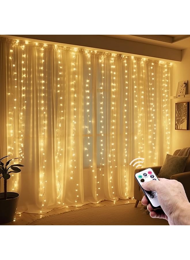 erorex 300 Led Curtain String Lights Twinkle Fairy Lights For Bedroom With 8 Lighting Modes Usb Lights For Party Home Bedroom Indoor Wall Room Decor Warm White - Image 1