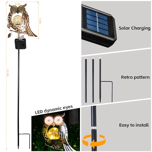 SRNPMIU Solar Lights Outdoor Decor Solar Owl Yard Decorations Outdoor Garden Decorative IP65 Waterproof Gifts for Women Mom for Yard Patio Lawn Pathway Landscape - Image 3