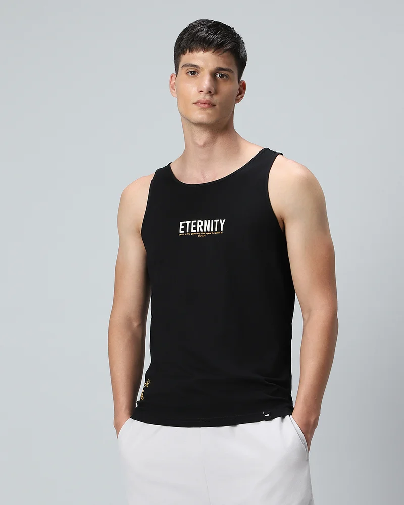 bewakoof Men's Black Eternity Graphic Printed Vest