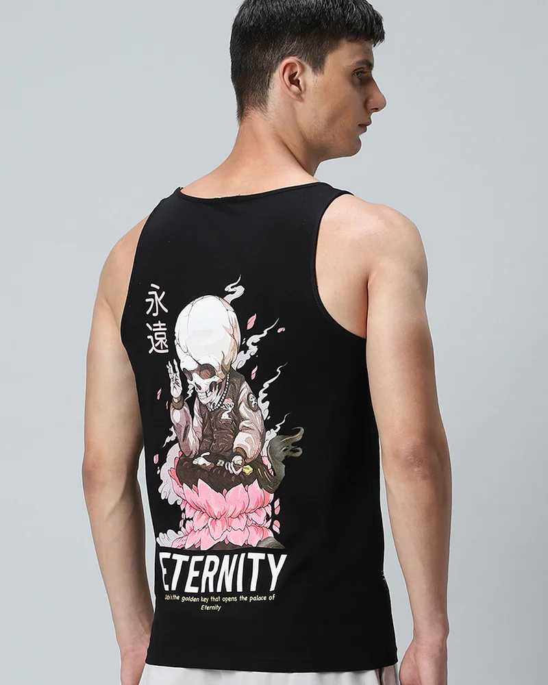 bewakoof Men's Black Eternity Graphic Printed Vest