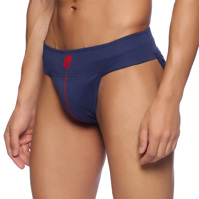 omtex Men's Athletic Neo Cotton Stretchable Supporter Back Covered with Cup Pocket, Ideal for Workout and Sports Quick Dry Moisture Wicking Underwear (Pack of 2), Navy Blue, Large - Image 3