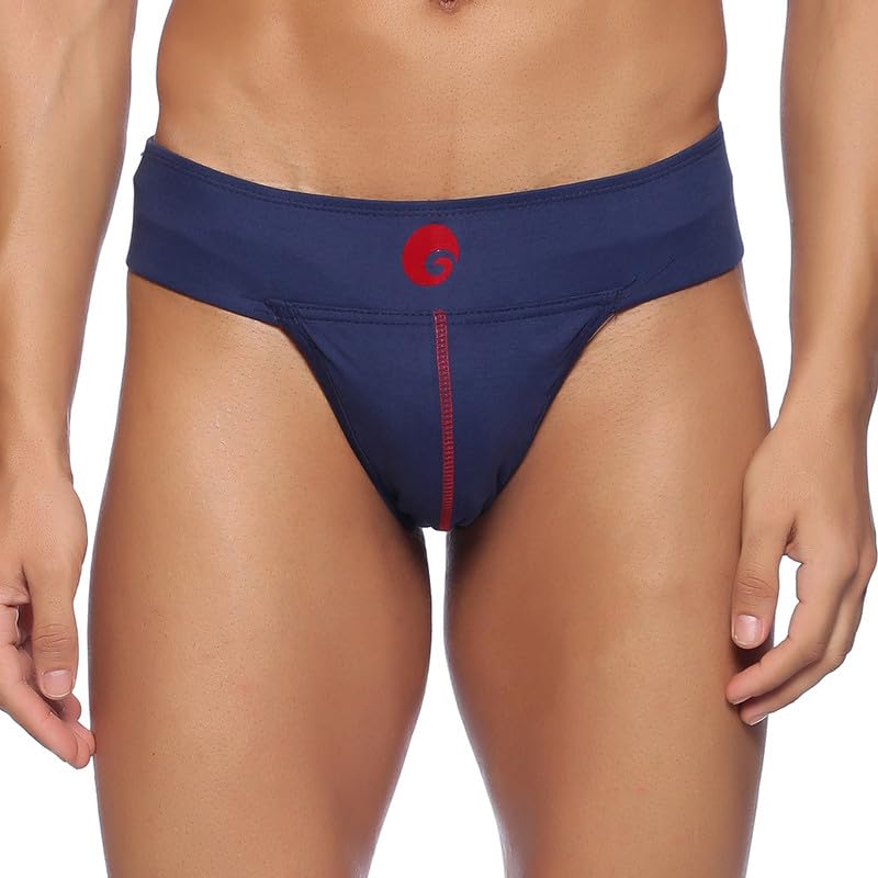 omtex Men's Athletic Neo Cotton Stretchable Supporter Back Covered with Cup Pocket, Ideal for Workout and Sports Quick Dry Moisture Wicking Underwear (Pack of 2), Navy Blue, Large - Image 2