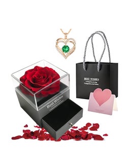 Adando Adando Eternal Rose with Gift Box Cute Eternal Red Rose Set with I Love You Necklace Handmade Preserved Rose Jewelry Box for Mom/Wife/Girlfriend A Romantic Gift for Her  - Image 1