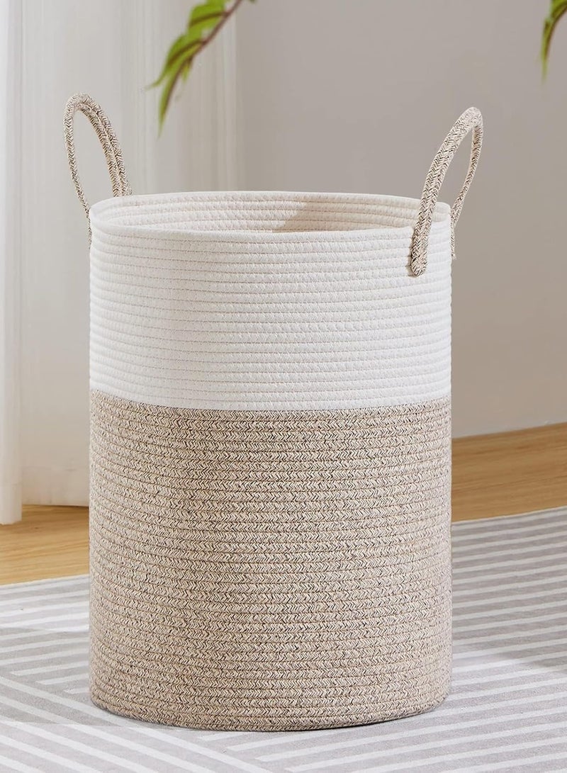 MIXDE Large Laundry Hamper, 58L Tall Woven Rope Storage Basket for Blanket, Toys, Dirty Clothes in Living Room, Bathroom, Bedroom - Image 1