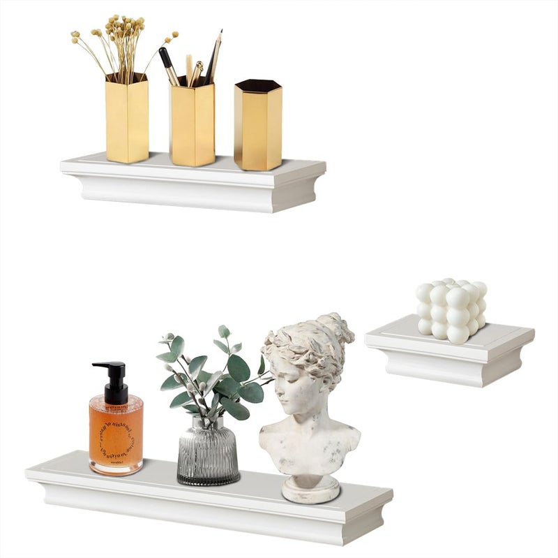 AHDECOR Versatile White Wall Mounted Floating Shelves Stylish and Practical Home Decor and Storage in Any Room Set of 3