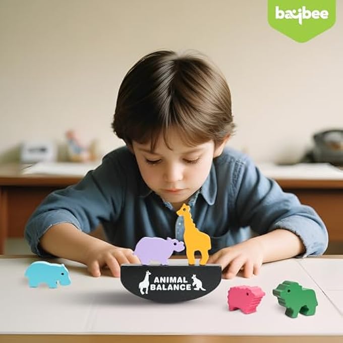 لعبة توازن خشبية على شكل حرف L للأطفال، كتل بناء خشبية لتكديس ألعاب الأطفال، ألعاب مونتيسوري للأطفال بألوان وأشكال، ألعاب عقلية للأطفال في مرحلة ما قبل المدرسة 3+ سنوات (حيوانات) - Image 3