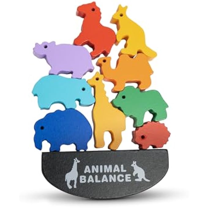 لعبة توازن خشبية على شكل حرف L للأطفال، كتل بناء خشبية لتكديس ألعاب الأطفال، ألعاب مونتيسوري للأطفال بألوان وأشكال، ألعاب عقلية للأطفال في مرحلة ما قبل المدرسة 3+ سنوات (حيوانات) - Image 1