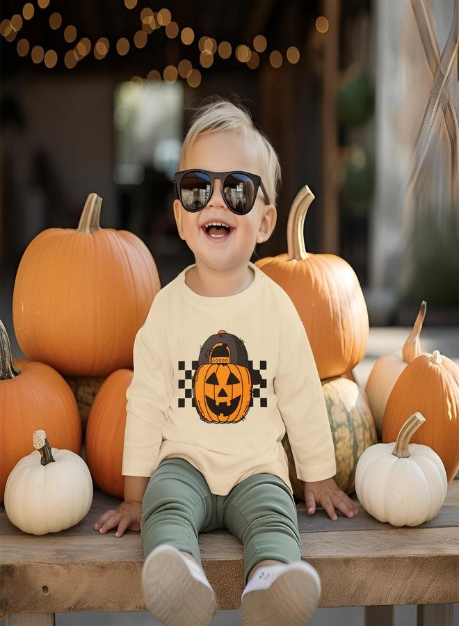 KEKEMI Halloween Sweatshirt for Toddler Boys Pumpkin Dude Sweatshirts Spooky Season Outfit Retro Long Sleeve Shirt Fall Tops(Beige,5-6T) - Image 2