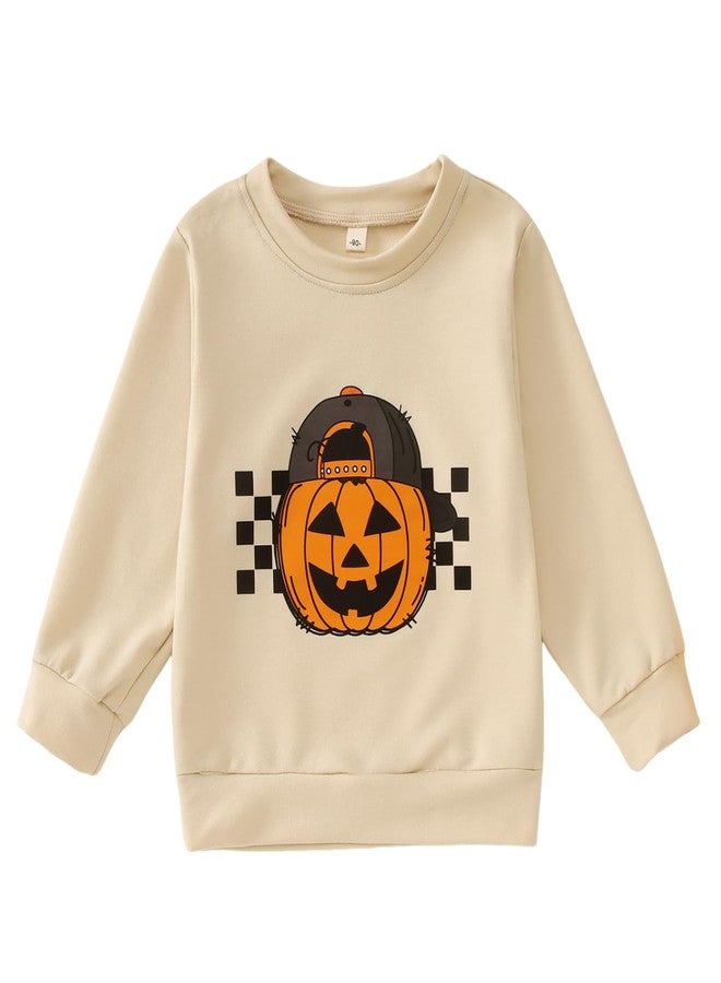 KEKEMI Halloween Sweatshirt for Toddler Boys Pumpkin Dude Sweatshirts Spooky Season Outfit Retro Long Sleeve Shirt Fall Tops(Beige,5-6T) - Image 1