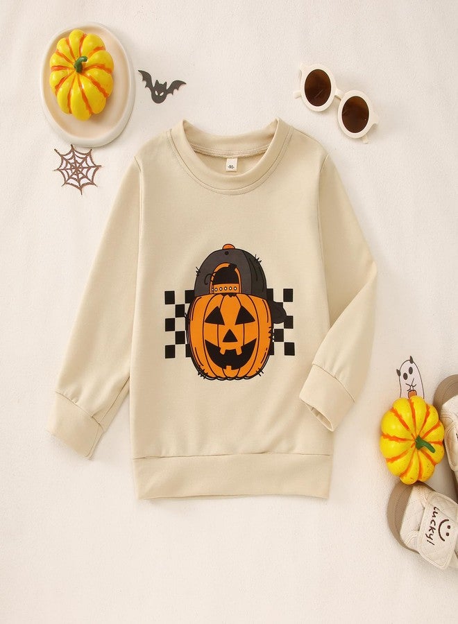 KEKEMI Halloween Sweatshirt for Toddler Boys Pumpkin Dude Sweatshirts Spooky Season Outfit Retro Long Sleeve Shirt Fall Tops(Beige,5-6T) - Image 5