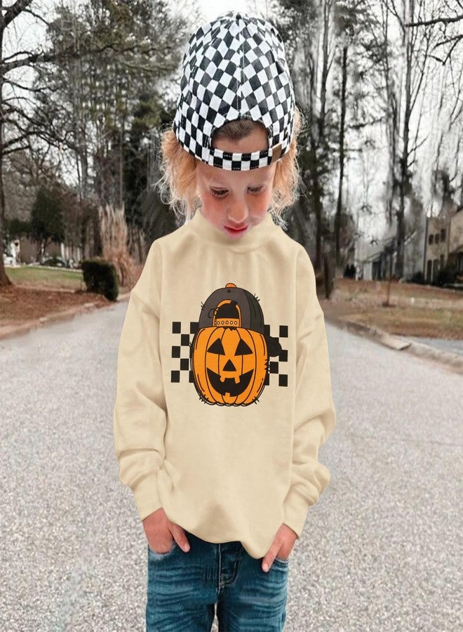 KEKEMI Halloween Sweatshirt for Toddler Boys Pumpkin Dude Sweatshirts Spooky Season Outfit Retro Long Sleeve Shirt Fall Tops(Beige,5-6T) - Image 4