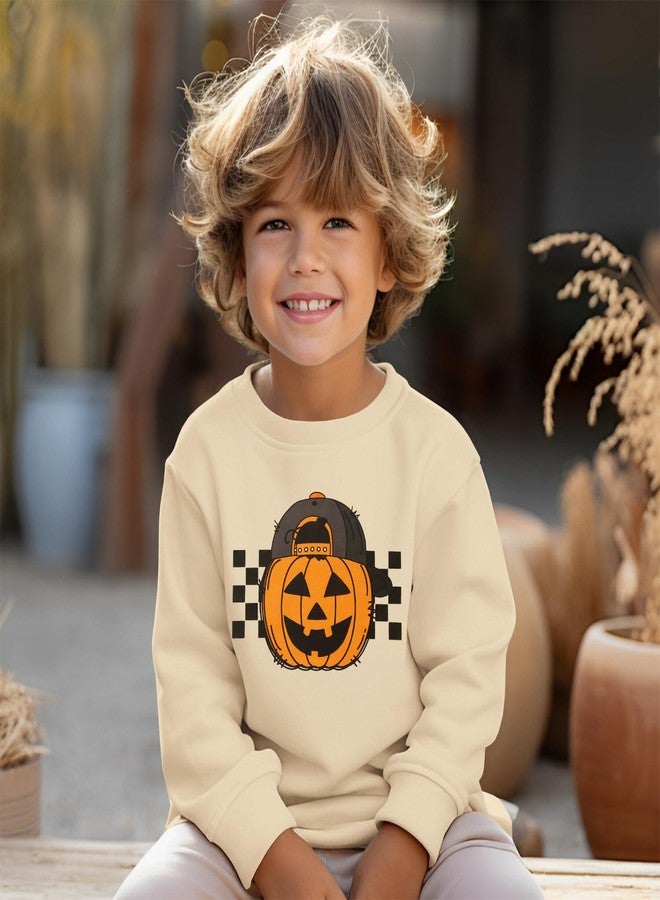 KEKEMI Halloween Sweatshirt for Toddler Boys Pumpkin Dude Sweatshirts Spooky Season Outfit Retro Long Sleeve Shirt Fall Tops(Beige,5-6T) - Image 3
