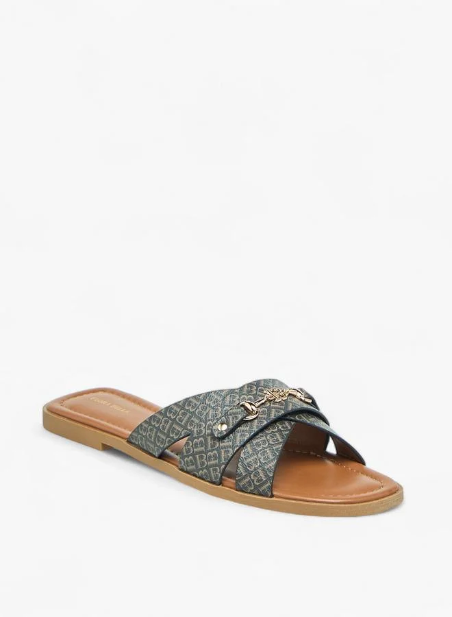 Flora Bella By Shoexpress BROWN Flora Bella Monogram Print Slip-On Flat Sandals With Metal Accent for Women | Best Price UAE