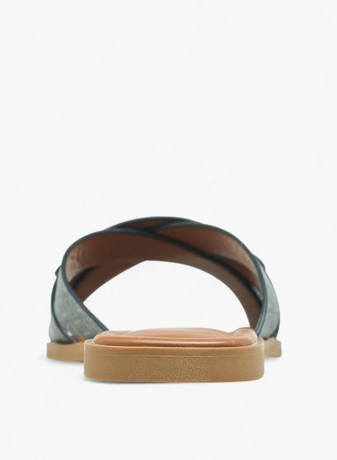Flora Bella By Shoexpress BROWN Flora Bella Monogram Print Slip-On Flat Sandals With Metal Accent for Women | Best Price UAE