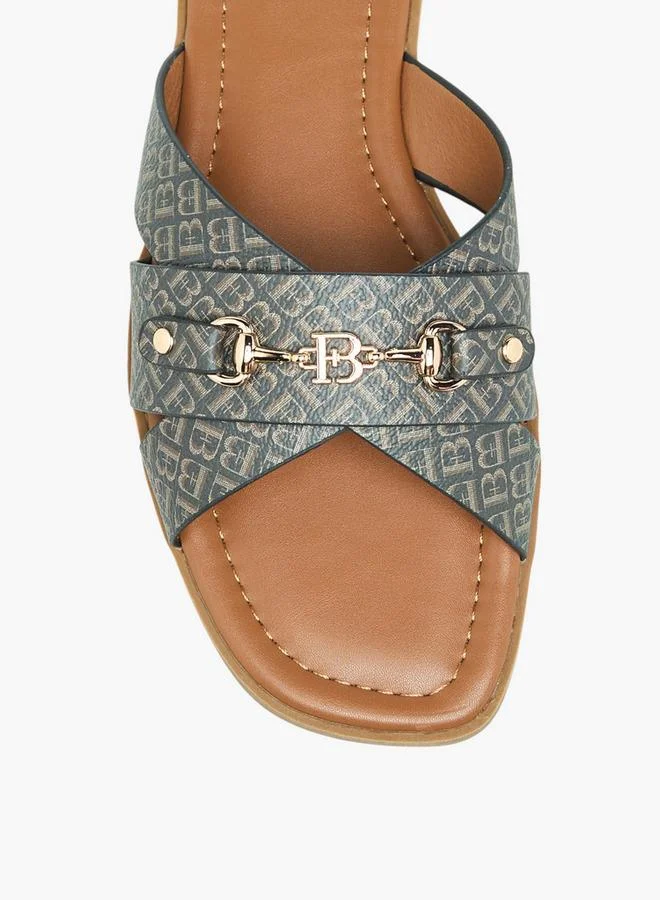 Flora Bella By Shoexpress BROWN Flora Bella Monogram Print Slip-On Flat Sandals With Metal Accent for Women | Best Price UAE
