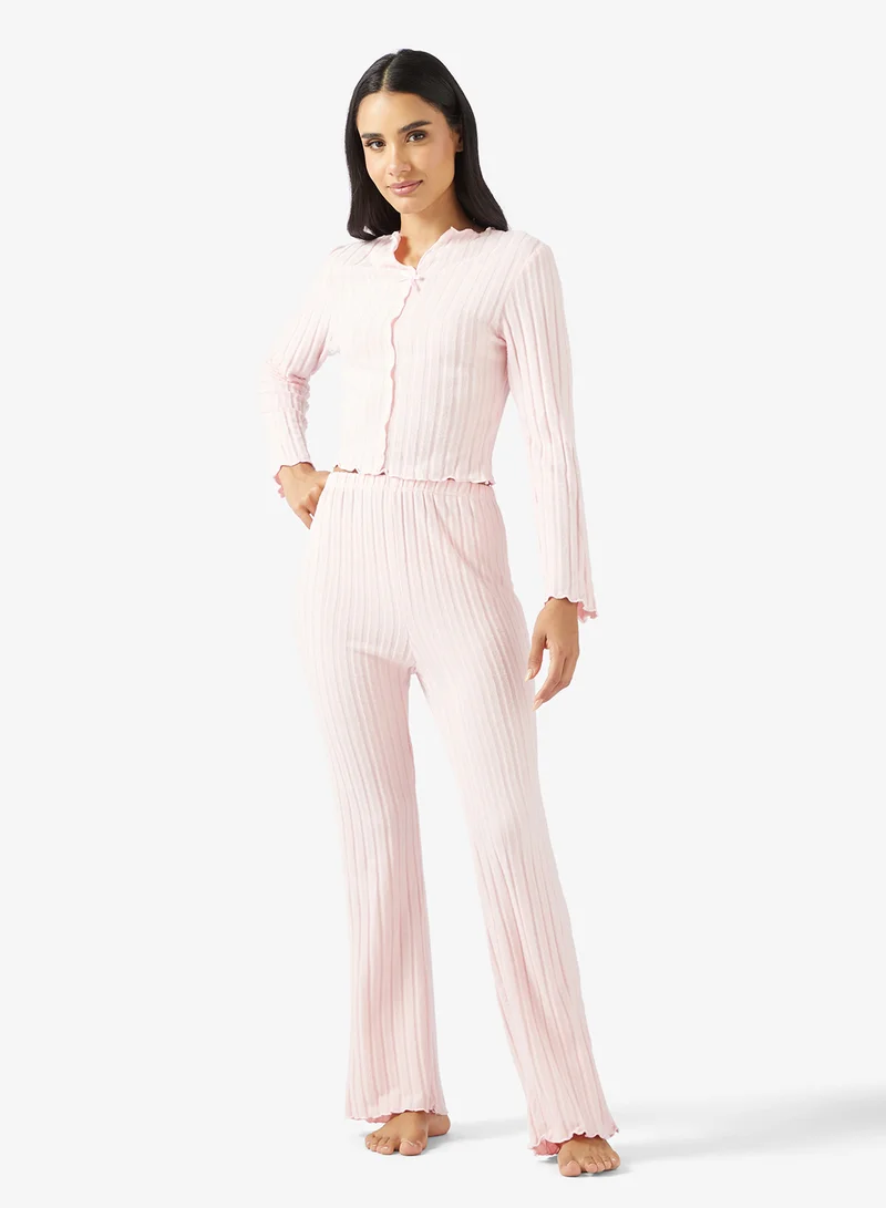 Ginger Pointelle Button Up Top & Pyjama Set