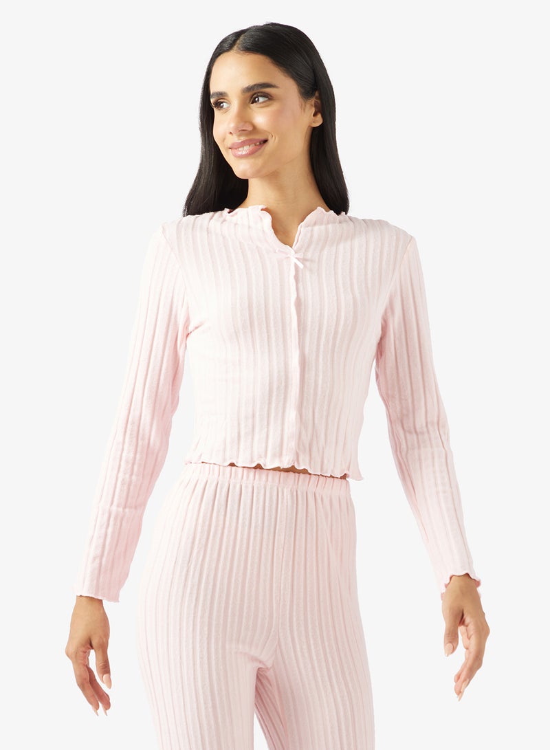 Ginger Pointelle Button Up Top & Pyjama Set - Image 3