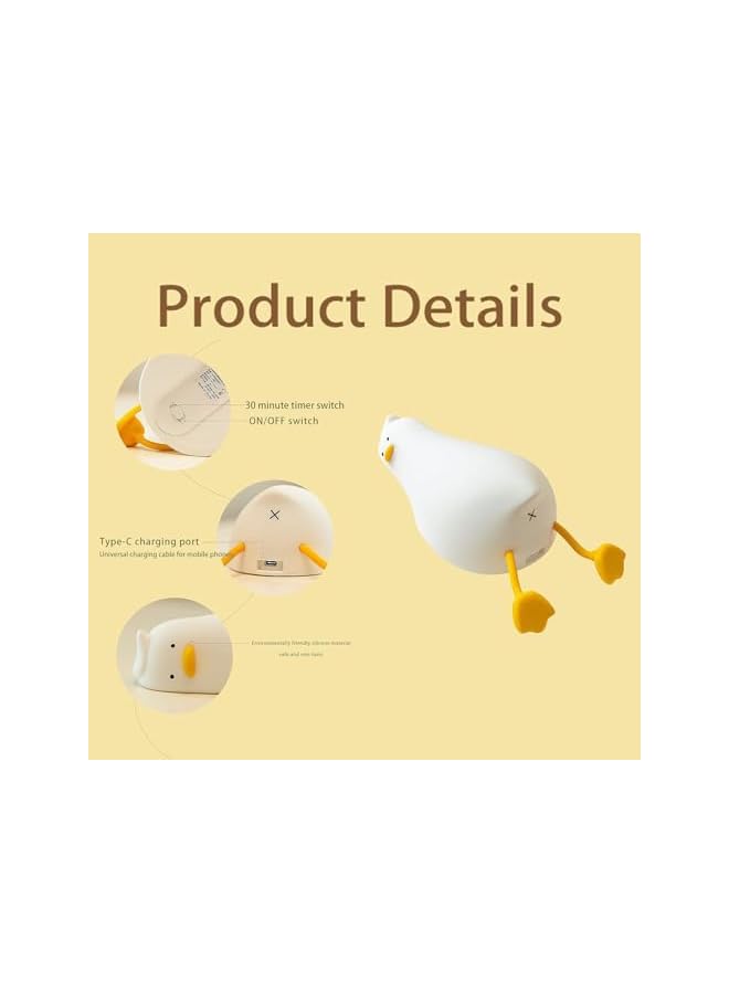 The Bros LED Lying Flat Duck Night Light, Kids Night Light, 3 Level Dimmable Nursery Nightlight,Cute Lamps Silicone Squishy Light Up Duck, Rechargeable Bedside Touch Lamp for Toddler Baby Kids Room Decor - Image 5