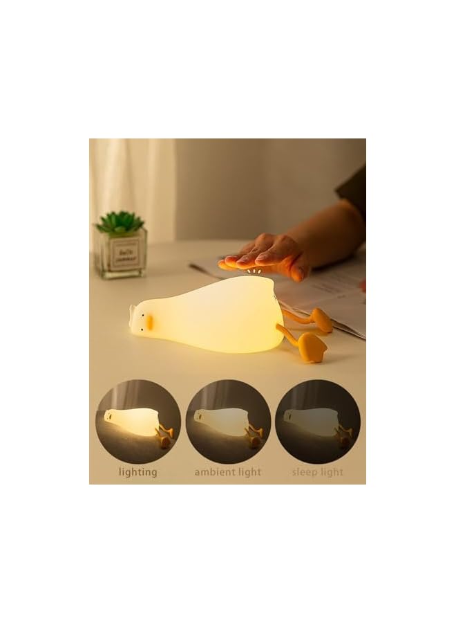 The Bros LED Lying Flat Duck Night Light, Kids Night Light, 3 Level Dimmable Nursery Nightlight,Cute Lamps Silicone Squishy Light Up Duck, Rechargeable Bedside Touch Lamp for Toddler Baby Kids Room Decor - Image 3