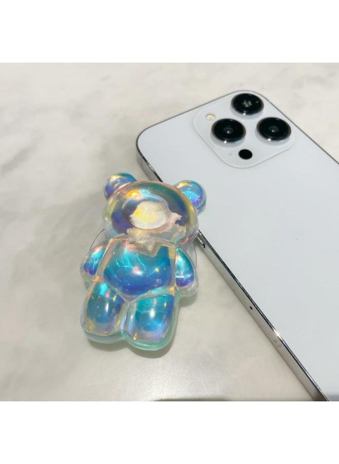 Generic - Glue-dripping Laser Bear Mobile Phone Airbag Bracket South Korea Ins Back Sticking Desktop Stable Niche Simple Air Cushion Telescopic-Color:Bear Laser [blu-ray With Clouds] - Image 1
