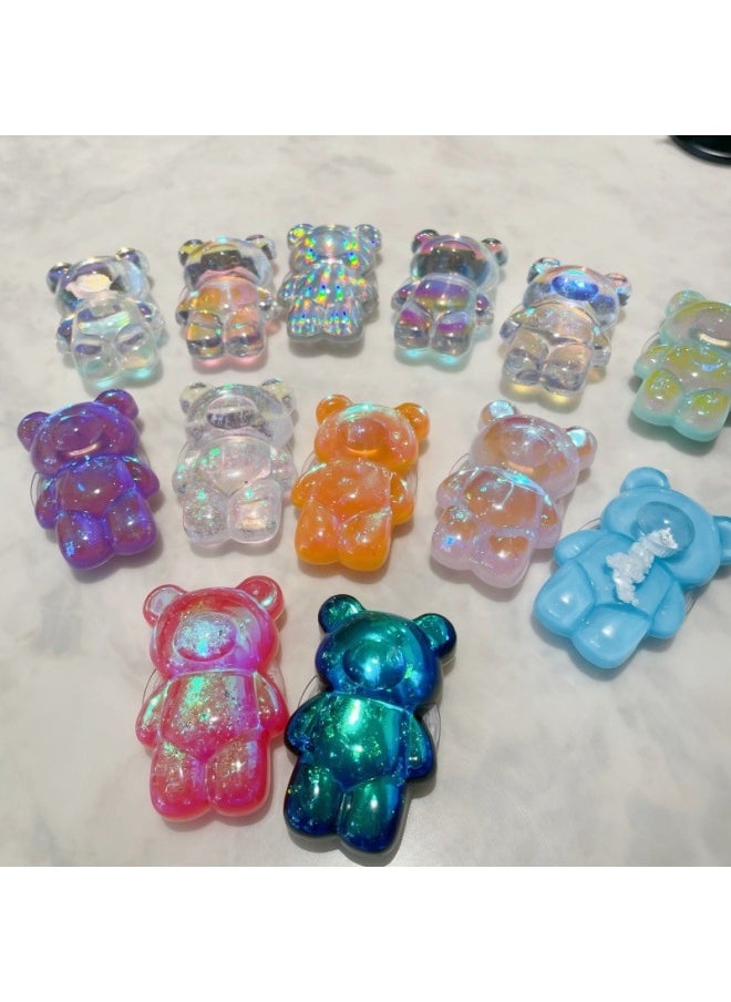 Generic - Glue-dripping Laser Bear Mobile Phone Airbag Bracket South Korea Ins Back Sticking Desktop Stable Niche Simple Air Cushion Telescopic-Color:Bear Laser [blu-ray With Clouds] - Image 1