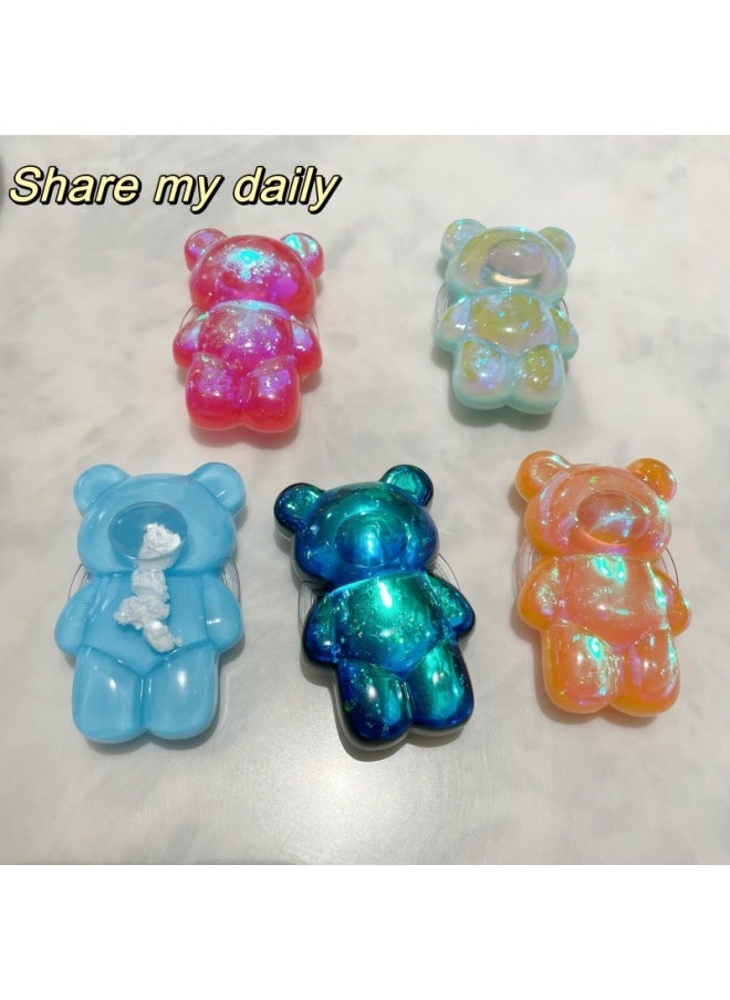 Generic - Glue-dripping Laser Bear Mobile Phone Airbag Bracket South Korea Ins Back Sticking Desktop Stable Niche Simple Air Cushion Telescopic-Color:Bear Laser [blu-ray With Clouds] - Image 1