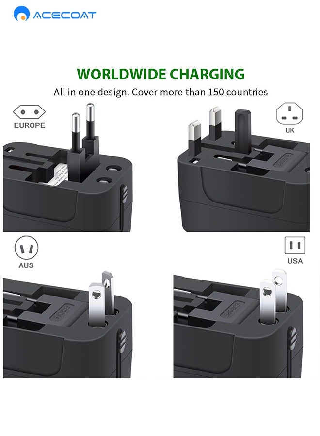 ACECOAT Universal Travel Adapter Worldwide Plug Adaptor with USB-C, International Power Adapter with 1 USB Ports All in One Travel Adaptor Multi USB Wall Charger for European USA UK EU AUS(Type C/G/A/I) - Image 3