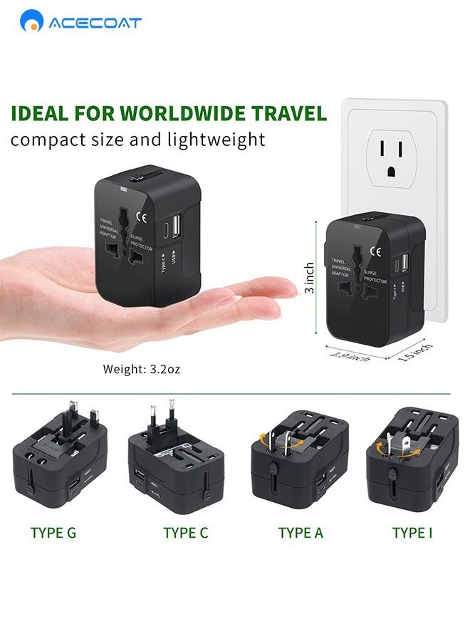 ACECOAT Universal Travel Adapter Worldwide Plug Adaptor with USB-C, International Power Adapter with 1 USB Ports All in One Travel Adaptor Multi USB Wall Charger for European USA UK EU AUS(Type C/G/A/I) - Image 5