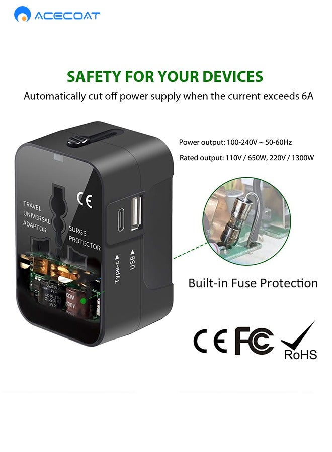 ACECOAT Universal Travel Adapter Worldwide Plug Adaptor with USB-C, International Power Adapter with 1 USB Ports All in One Travel Adaptor Multi USB Wall Charger for European USA UK EU AUS(Type C/G/A/I) - Image 4