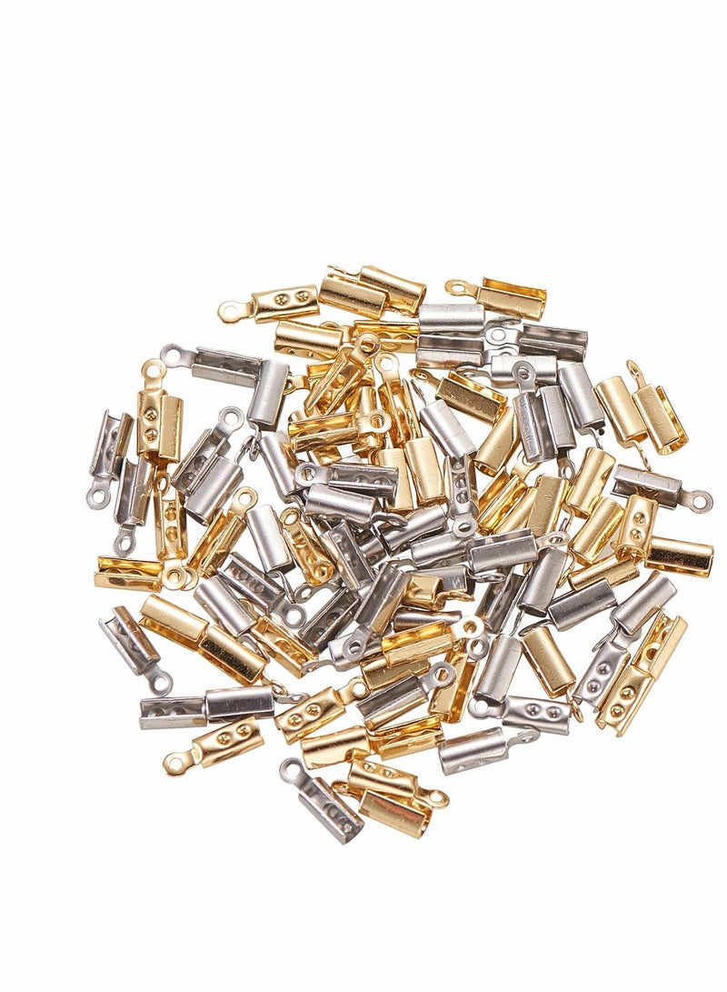 Excefore Folding Crimp Ends 100Pcs 2 Colors 304 Stainless Steel Fold Over Cord Ends for Cord Tassel Leather Ribbon Necklace Jewelry Accessories - Image 4