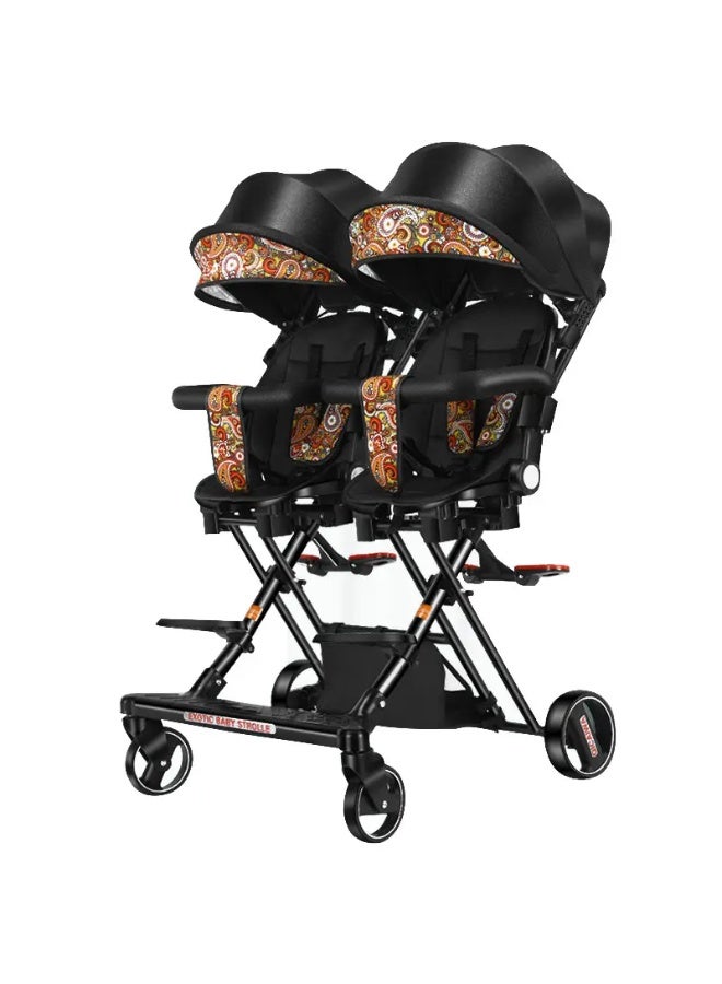 Lightweight Foldable Double Baby Stroller for Twins – Compact, Portable Twin Pram with Adjustable Canopy, Safety Harness, and Storage Basket - Image 1