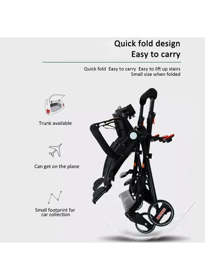 Lightweight Foldable Double Baby Stroller for Twins – Compact, Portable Twin Pram with Adjustable Canopy, Safety Harness, and Storage Basket - Image 2