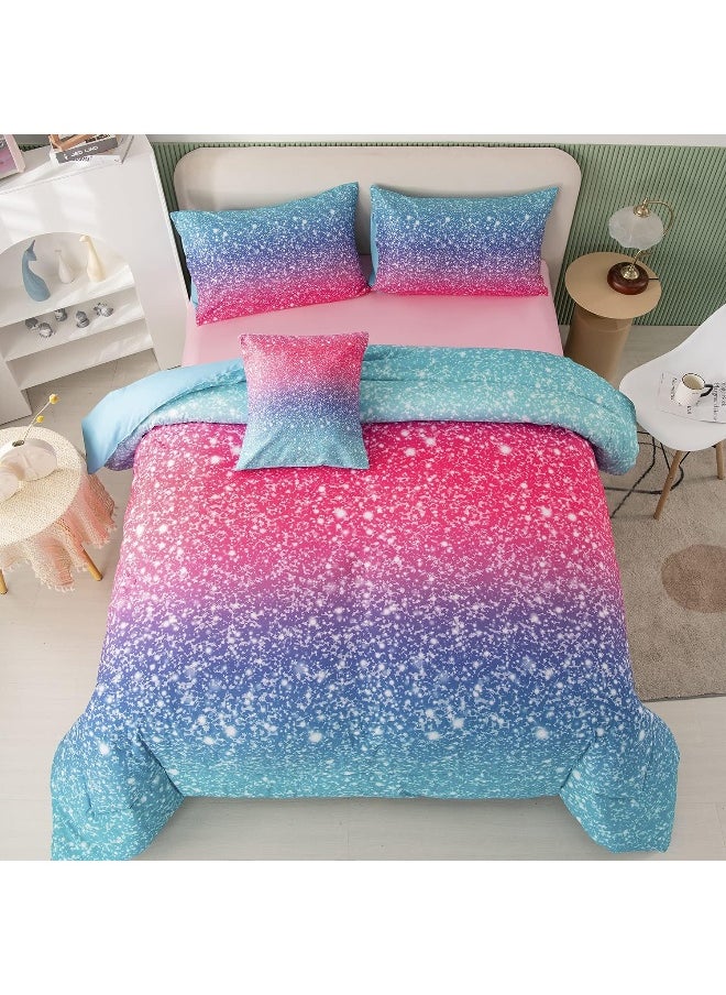 Generic PERFEMET Girls Comforter Set Twin Size 6 Piece Bed in A Bag 3D Colorful Rainbow Bedding Comforter Sheet Set for Kids  - Image 1