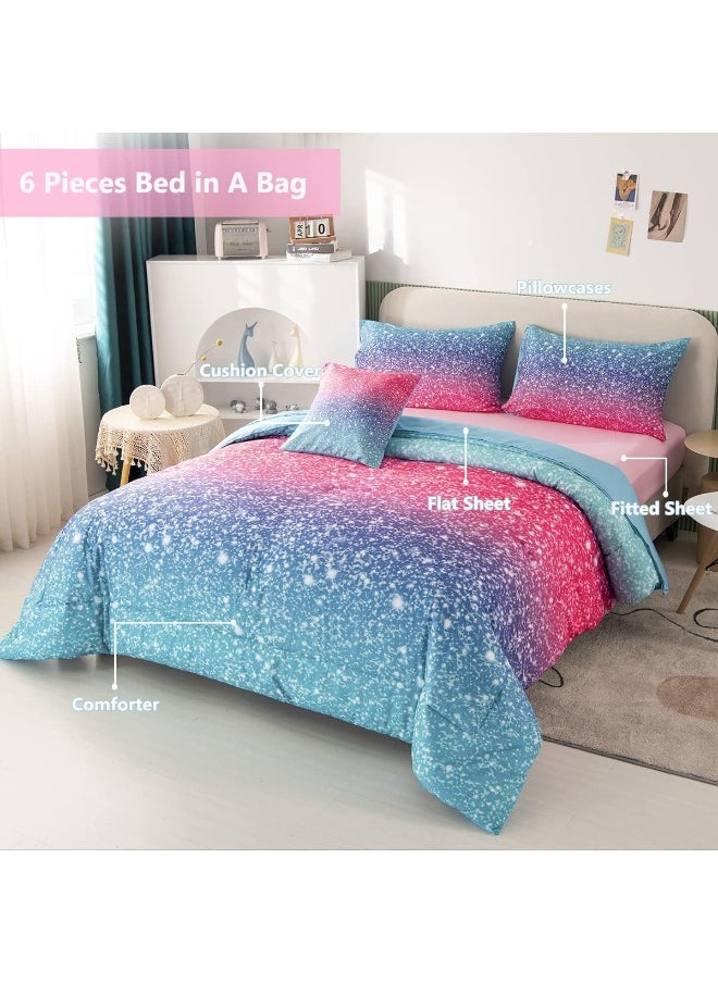 Generic PERFEMET Girls Comforter Set Twin Size 6 Piece Bed in A Bag 3D Colorful Rainbow Bedding Comforter Sheet Set for Kids  - Image 2