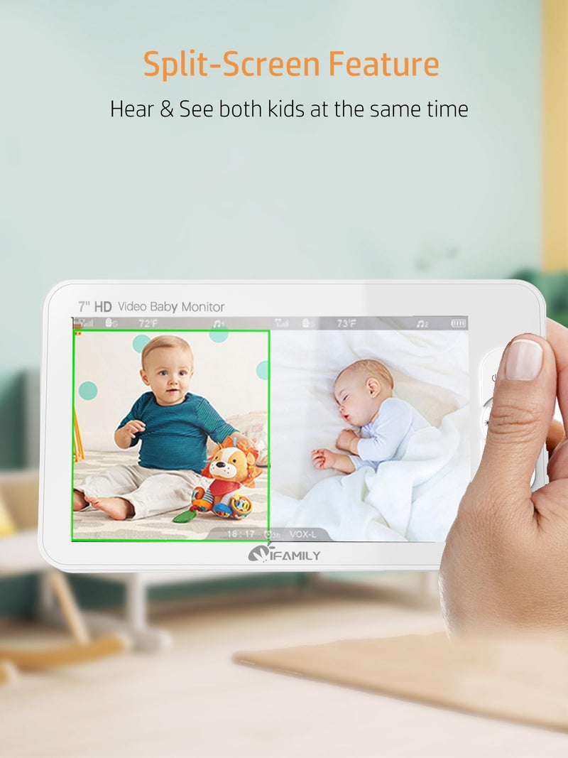 iFamily 7" Large Split Baby Monitor with 2 HD Cameras and Audio, 1080P HD Video Baby Monitor No WiFi,Hack Proof - Image 2