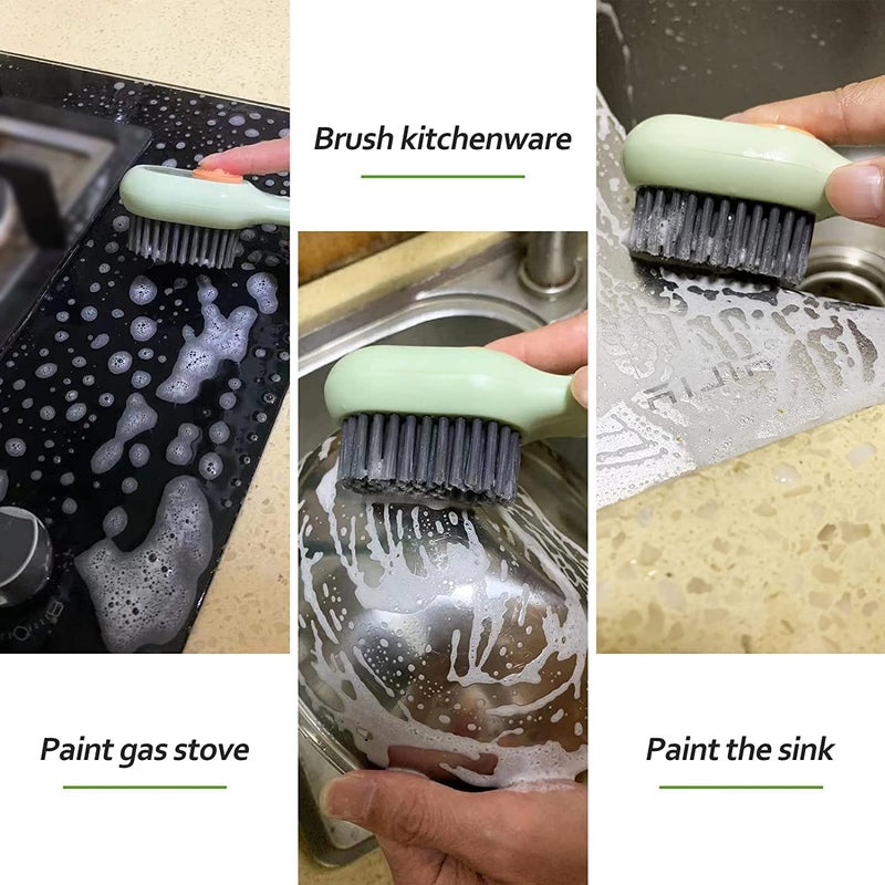 FLORISCA Florisca Soap Dispensing Cleaning Brush with Handle Shoes Clothes Cleaning Scrubbing Reusable Washing Brush Multipurpose Cleaning Brush (Pack of 2)  - Image 4