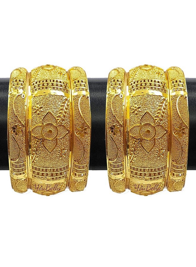 YouBella Fashion Jewellery Traditional Gold Plated Original Gold Look Bracelet Bangle Set of 6 Bangles Jewellery for Girls and Women (2.6) - Image 1
