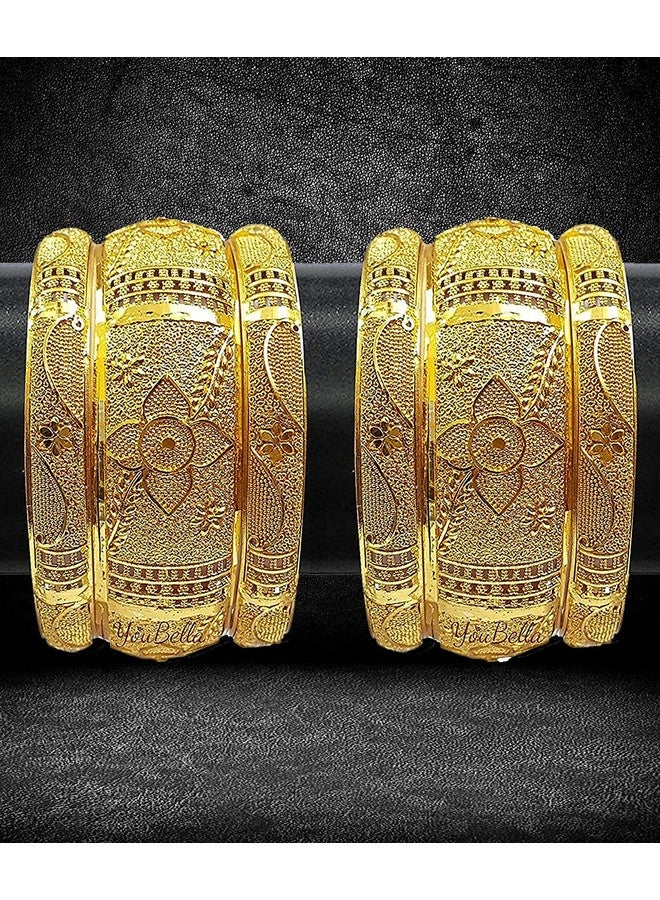 YouBella Fashion Jewellery Traditional Gold Plated Original Gold Look Bracelet Bangle Set of 6 Bangles Jewellery for Girls and Women (2.6) - Image 5