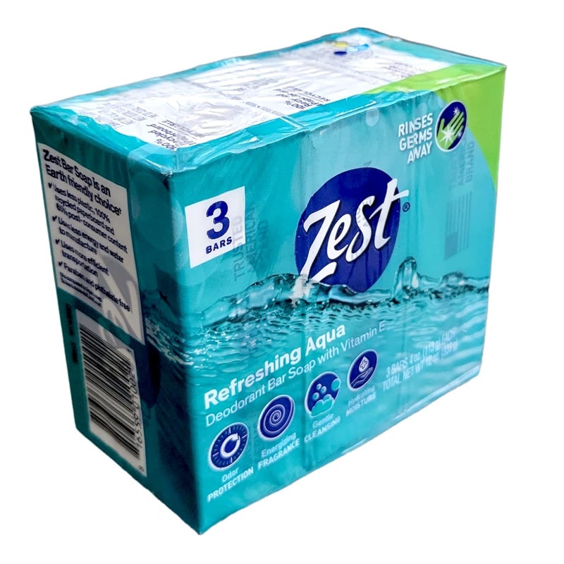 Zest Refreshing Aqua Bars Deodorant Bar Soap with Vitamin E 3 Bars 4 OZ 113g Each  3 Pack